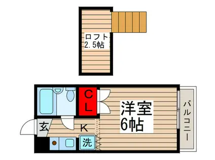 シャルム2(1K/2階)の間取り写真