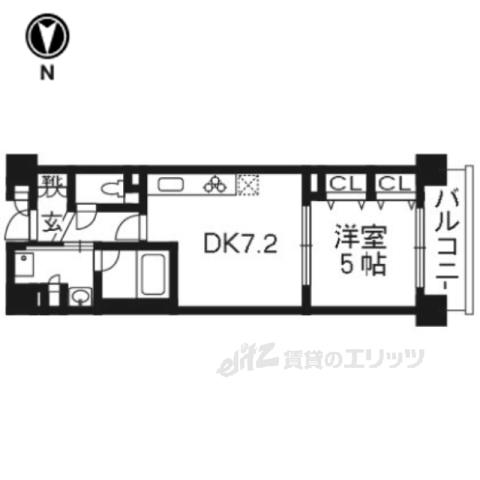 ルーシア四条烏丸(1DK/3階)の間取り写真