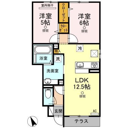 フェリスディア A棟(2LDK/1階)の間取り写真
