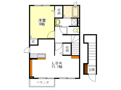 ヴィラアンシャンテ(1LDK/2階)の間取り写真