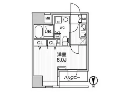 GENOVIA浅草橋II SKYGARDEN(1K/8階)の間取り写真