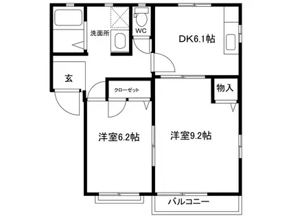 キャメロット9棟(2DK/2階)の間取り写真