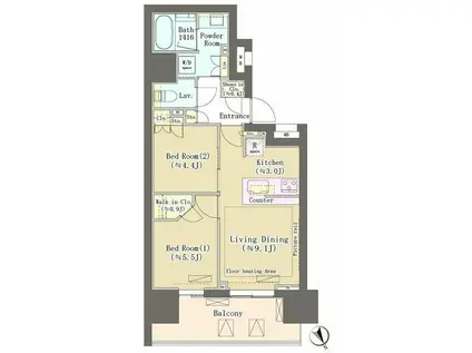 ザ・パークハウス渋谷美竹(2LDK/6階)の間取り写真