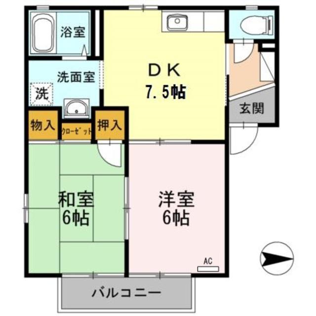 ヒルバレー B(2DK/1階)の間取り写真