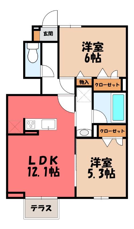 ウィル・クレスト II(2LDK/1階)の間取り写真
