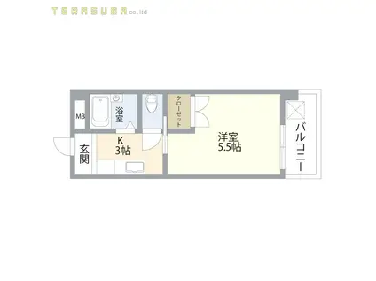 ピアリード大分(1K/5階)の間取り写真