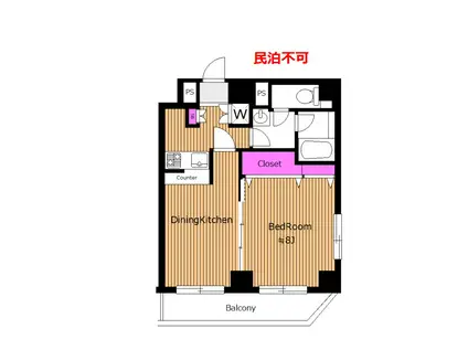  2面採光角 二人入居 スカイコート幡ヶ谷 ASC(1DK/7階)の間取り写真