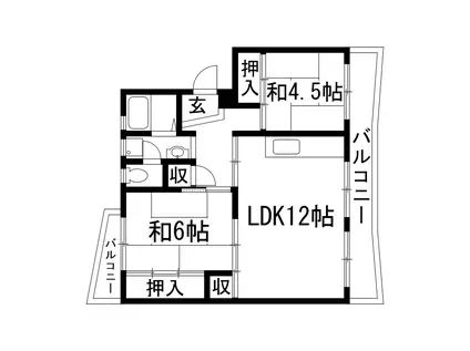 中山五月台15号棟(2LDK/5階)の間取り写真