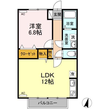 メロディ ハイム(1LDK/2階)の間取り写真