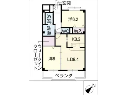 フローラ池上台(2LDK/4階)の間取り写真