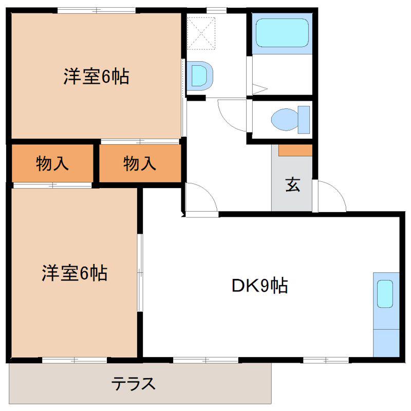 ウエスト長坂A(2DK/1階)の間取り写真