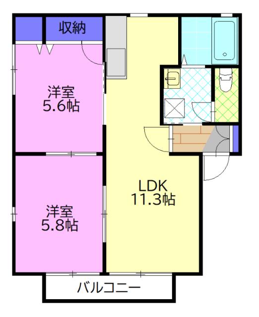 みなとハイツ A(2LDK/2階)の間取り写真