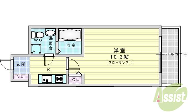 SERENITE江坂四番館(1K/9階)の間取り写真