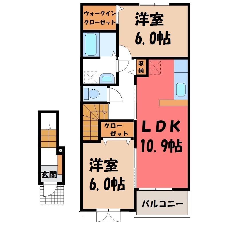 オンフルール(2LDK/2階)の間取り写真