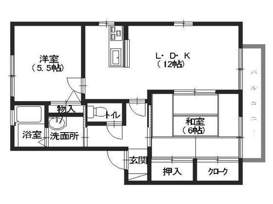 ハーモニー梅林 B棟(2LDK/2階)の間取り写真