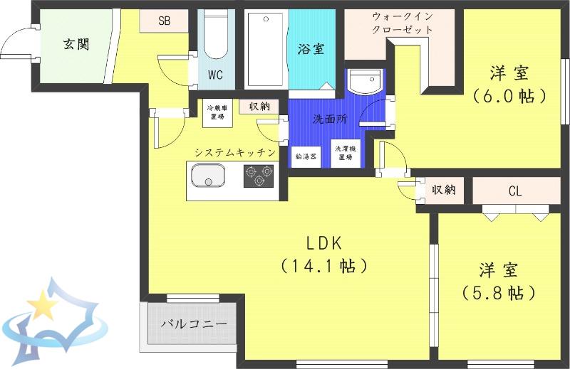 FELIZ SARA(2LDK/1階)の間取り写真