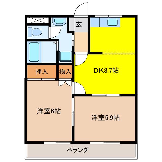 マジョリカハウス(2DK/2階)の間取り写真