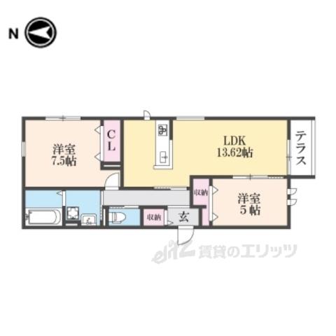 ルミエール野間北(2LDK/1階)の間取り写真