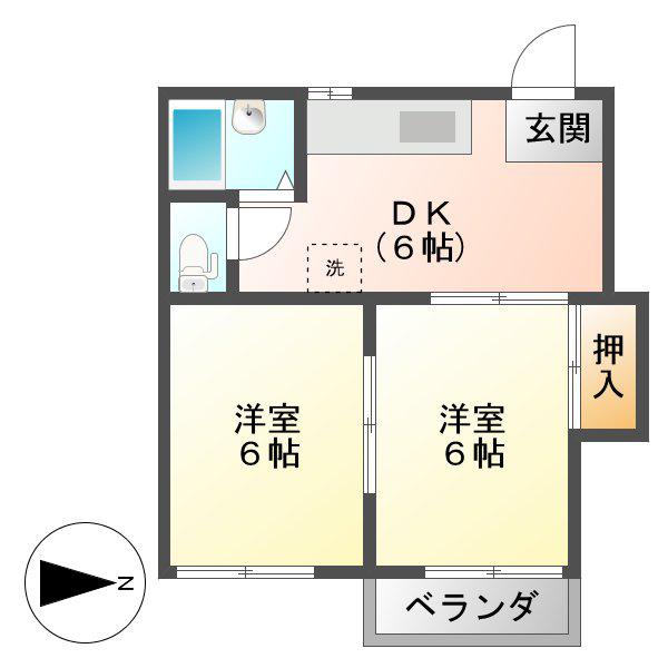 フォーブル岡田(2DK/2階)の間取り写真