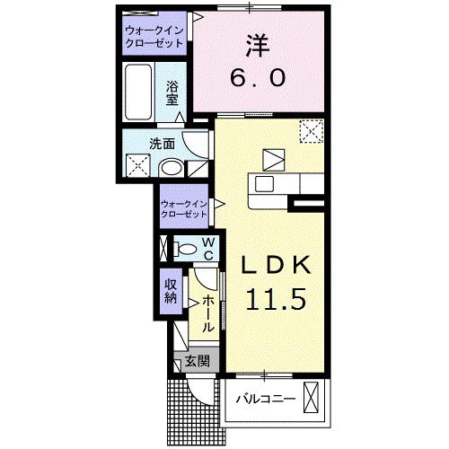 ミルト長浜B棟(1LDK/1階)の間取り写真