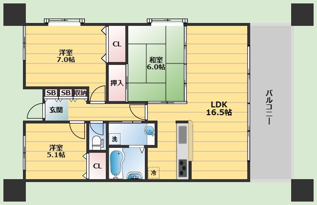 クレセント千里中央(3LDK/4階)の間取り写真