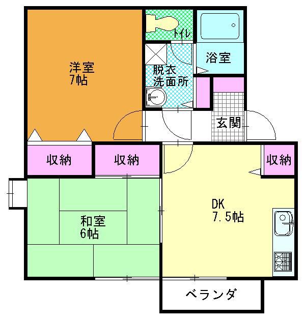 ラ・セジュールA(2DK/1階)の間取り写真