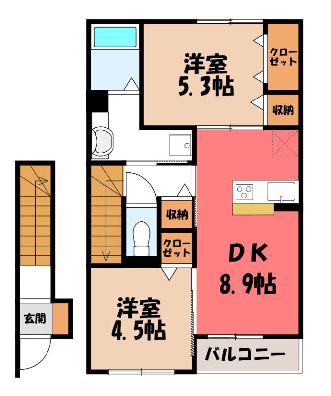 ペイサージュ宮前(2DK/2階)の間取り写真