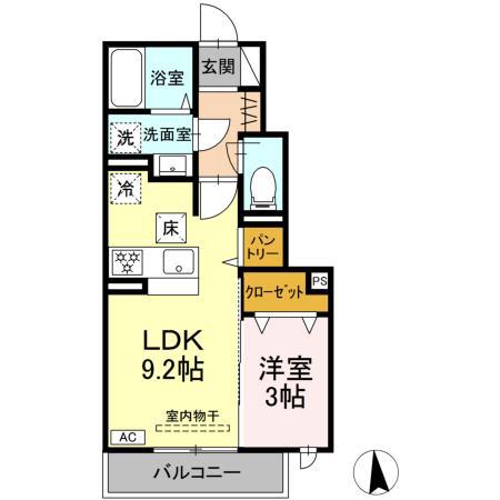 ヴィラクレストVII(1LDK/1階)の間取り写真