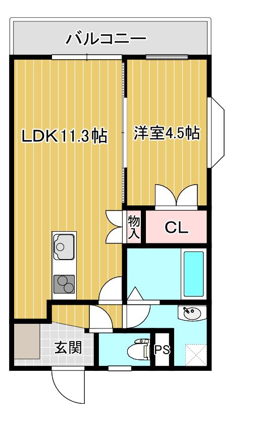 ミカミ本町(1LDK/2階)の間取り写真