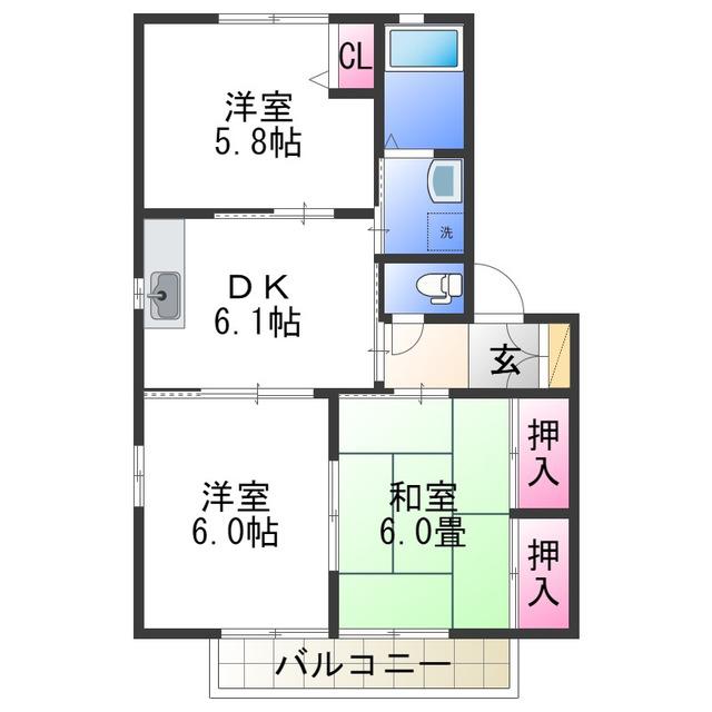 メゾン雑賀(3DK/2階)の間取り写真
