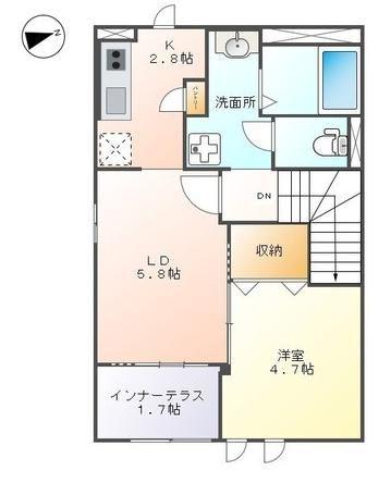 コンフォートW(1LDK/2階)の間取り写真