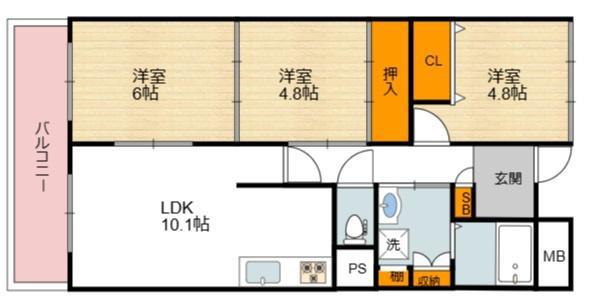 グランデージ住之江(3LDK/12階)の間取り写真