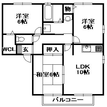 トワイライトB棟(3LDK/1階)の間取り写真