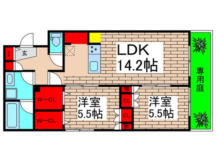船橋市本中山7丁目(2LDK/1階)の間取り写真
