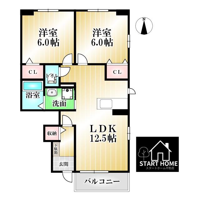 コンフォーティア徳大前A(2LDK/1階)の間取り写真