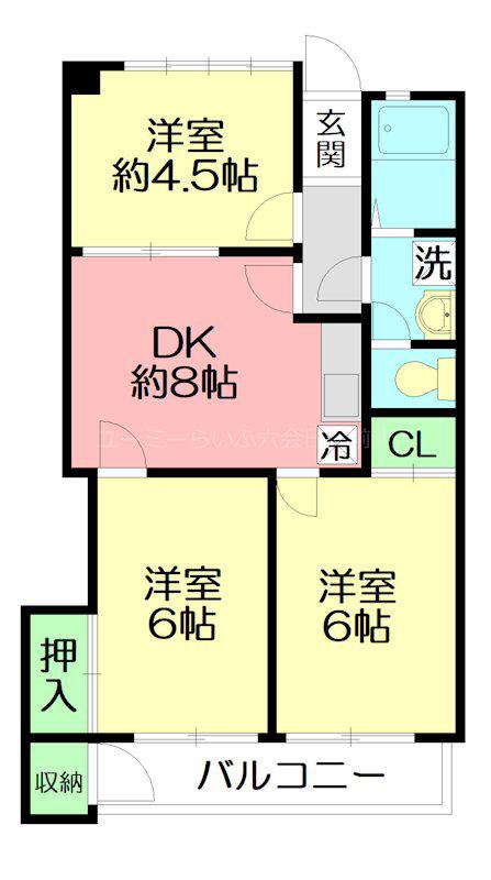 六会駅前高層(3DK/1階)の間取り写真