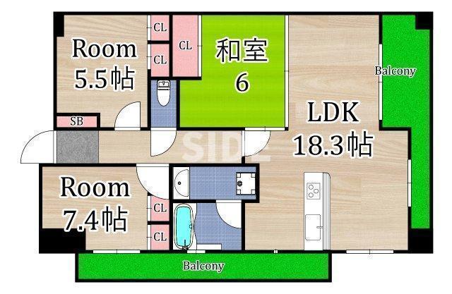 グランアッシュ野江(3LDK/8階)の間取り写真