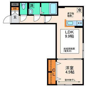 パセオプラシード泉中央(1LDK/1階)の間取り写真