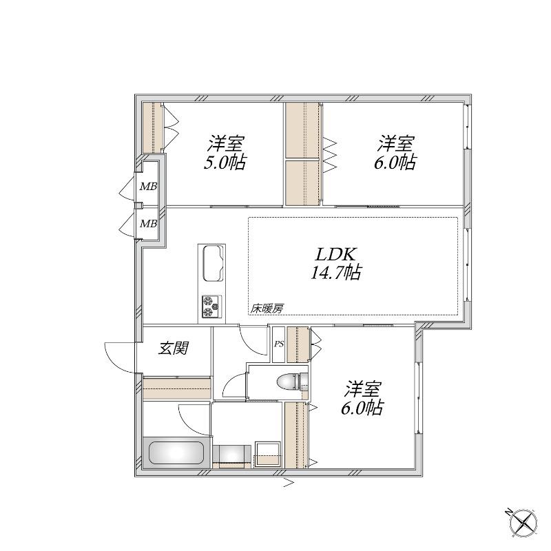 浦和区領家3丁目メゾン南棟(3LDK/1階)の間取り写真