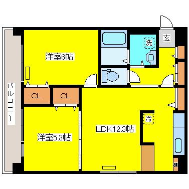 パシフィック元町パッセージ(2LDK/6階)の間取り写真