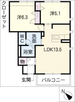 COURT荒池(2LDK/1階)の間取り写真