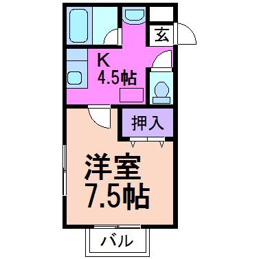 アトムハイツ(1K/1階)の間取り写真