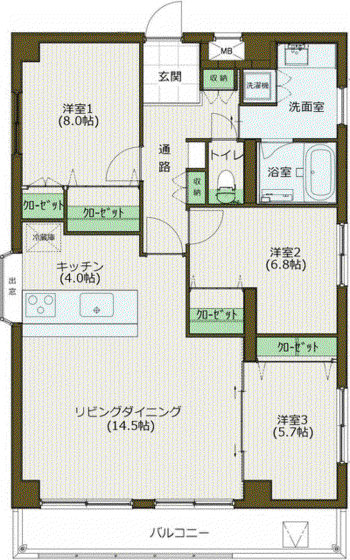 レイヴェルI(3LDK/4階)の間取り写真