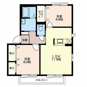 アピス C棟(2LDK/2階)の間取り写真