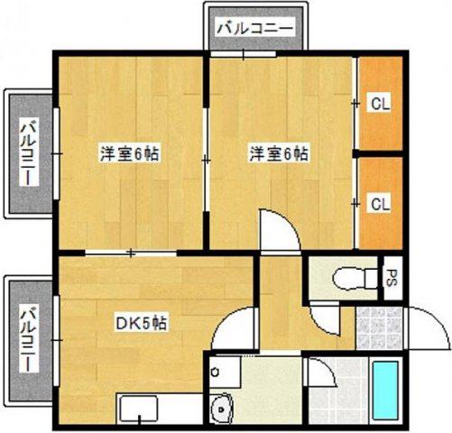 シャルム津福(2DK/2階)の間取り写真
