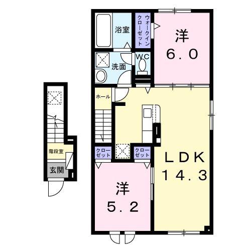 ルチェ ソラーレ(2LDK/2階)の間取り写真