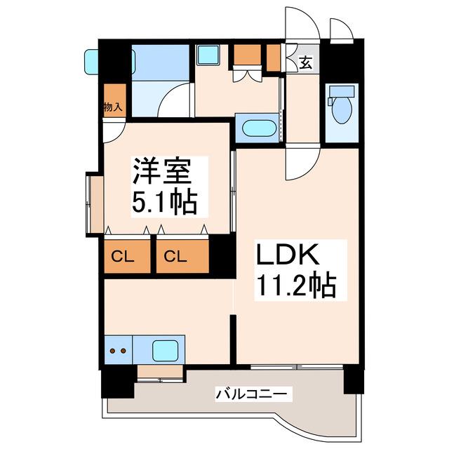 QREST熊本船場(1LDK/14階)の間取り写真