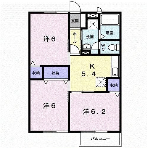 グリーンハイムB(3K/2階)の間取り写真