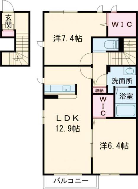 ヴィアソーレヒルズ(2SLDK/2階)の間取り写真