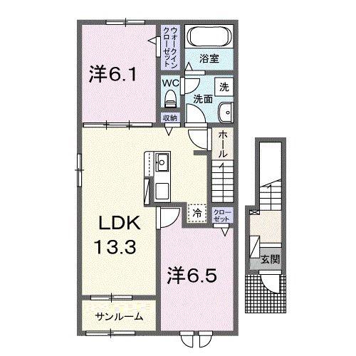 サニーヒルハウスII(2LDK/2階)の間取り写真
